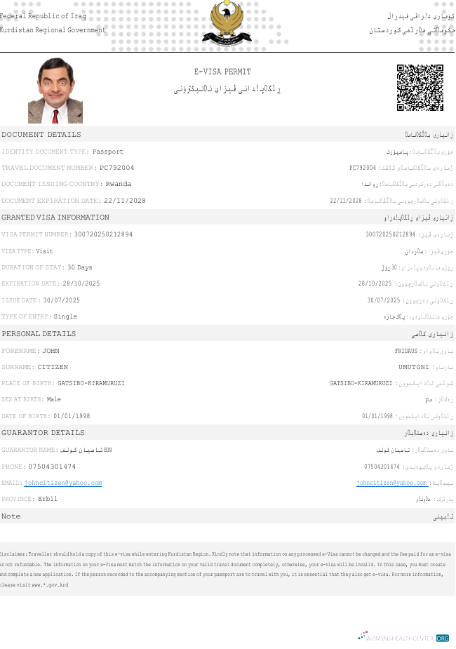 Download Iraq e visa template in Word and PDF formats Photoshop template